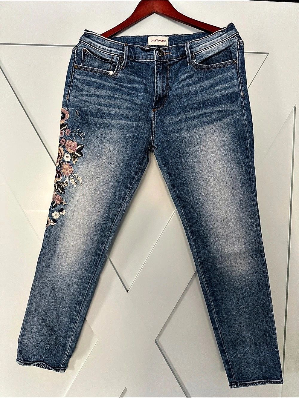 Driftwood Jackie Floral Embroidered Skinny Jeans Blue Waist 31